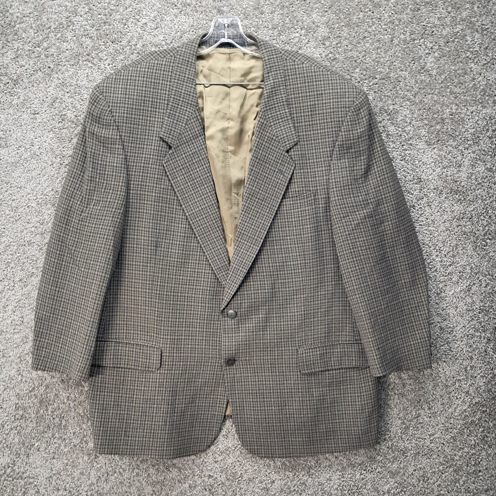 Mancillas Mens Wool Blend Houndstooth Blazer Sport Coat Size 48 L Brown Gray